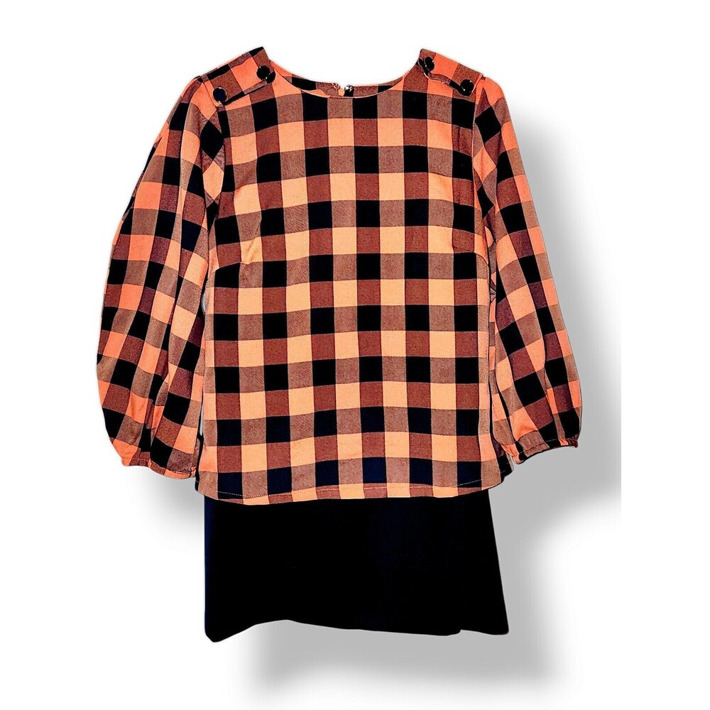 DO+BE Bubble Sleeves Orange  Blouse Shirt Women's M & Navy 100% Wool Ski…